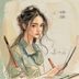 陈画意，BL漫画精选画风鉴赏编辑，美术系背景女性，手持画笔，眼神专注而充满艺术气质