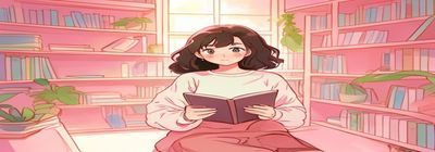 bl漫画新手入门指南封面，可爱的二次元风格插图，新读者手持漫画书，背景为温暖的粉色书房